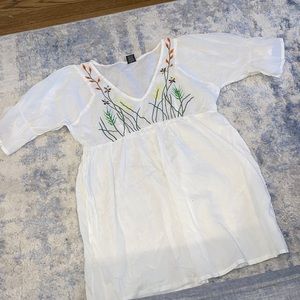 Mandala Long White Floral Blouse